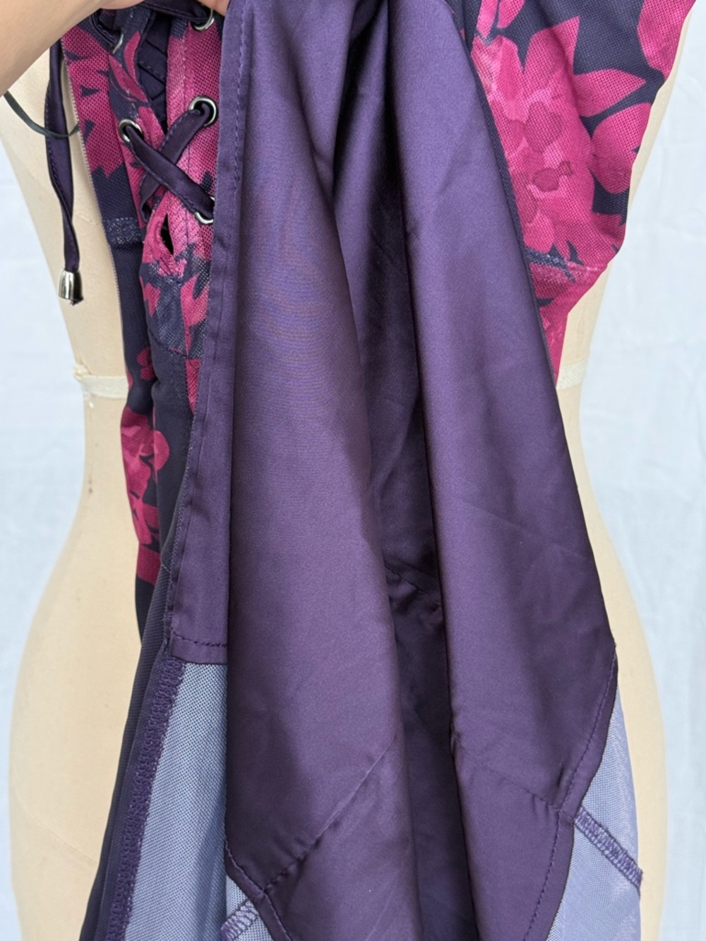 Maxi Corset Dark Purple / Wine Red Floral Lace-Up Bustier Dress - Picture 9 of 9